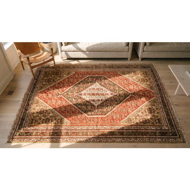 1900s Brown Red Medalion Antique Kilim Senneh Rug 4'0" X 6'6" Handknotted Wool Carpet For Sale - Image 12 of 13