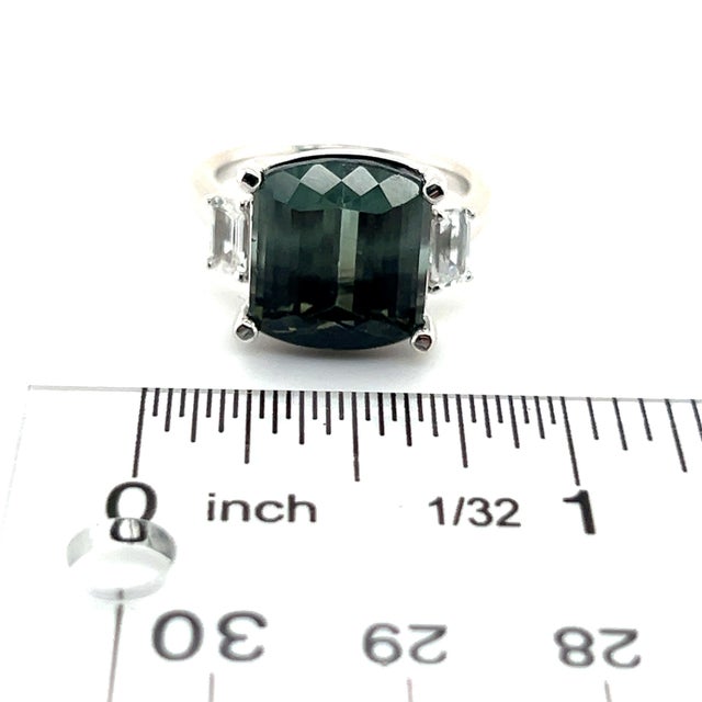 Natural Tourmaline Sapphire Ring 7 14k W Gold 8.7 TCW Certified For Sale - Image 10 of 14