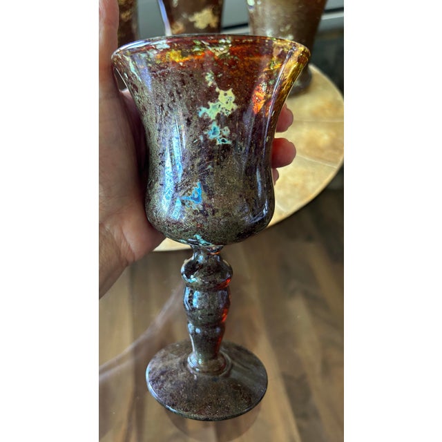 Glass Vintage Moss Agate Wine Water Goblets Italy Art Glasses- Set of 4 For Sale - Image 7 of 7
