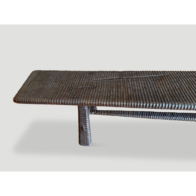 Andrianna Shamaris Impressive Minimalist Hand Carved Teak Wood Bench For Sale - Image 10 of 18