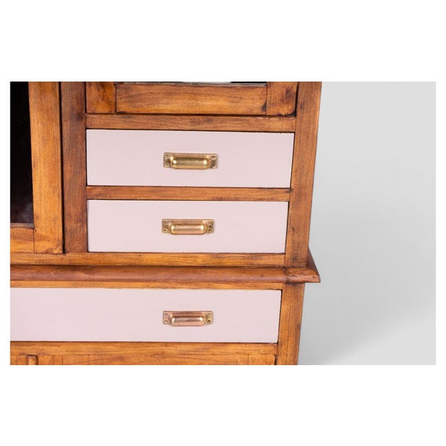 Wood Shabby Chic Sideboard in Wood with Marron Glacé Finish, Mirrors, and Pull-Out Shelf For Sale - Image 7 of 11