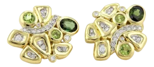 Mid 20th Century Pair of Seidengang Diamonds Green Tourmaline & Peridot 18k Yellow Gold Fancy Earrings