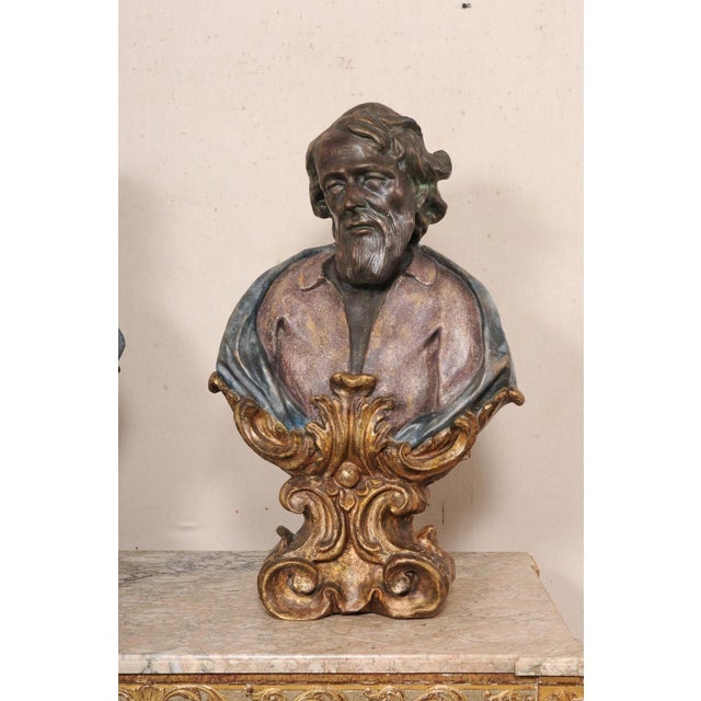 Paper Mid 20th Century Italian Pair of Decorative Male Busts For Sale - Image 7 of 9