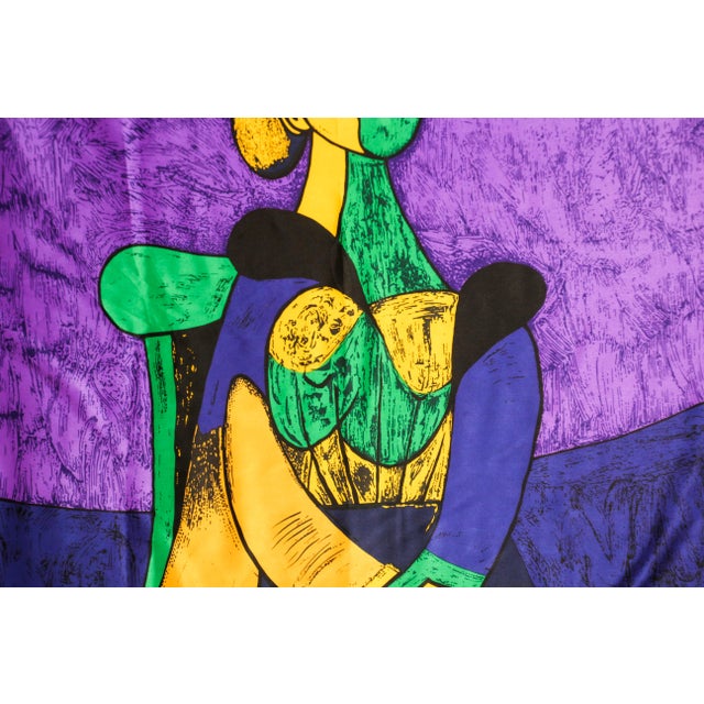 Pablo Picasso Vintage French Scarf after Pablo Picasso Cubist Portrait of "Femme Assise 1980s For Sale - Image 4 of 12