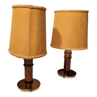 Bedside Lamps in Copper-Plated Brass with Lampshades from Stilnovo, 1960s, Set of 2 For Sale