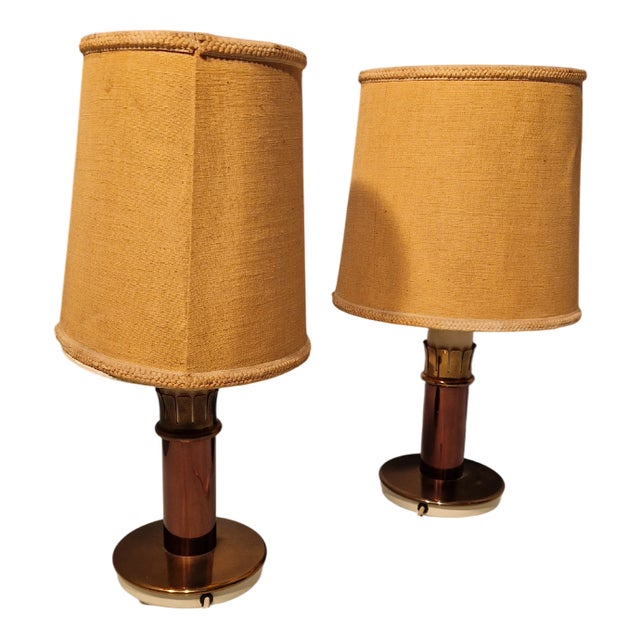 Bedside Lamps in Copper-Plated Brass with Lampshades from Stilnovo, 1960s, Set of 2 For Sale