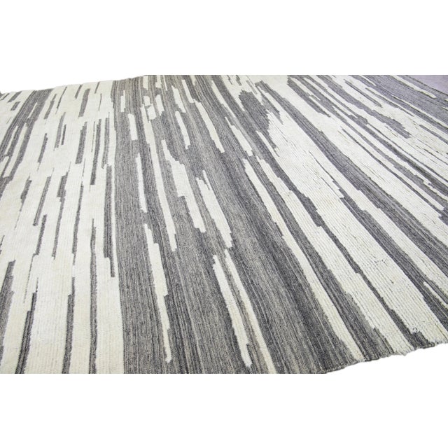 2020s Gray Modern Moroccan Style Handmade Abstract Oversize Wool Rug by Apadana For Sale - Image 5 of 11