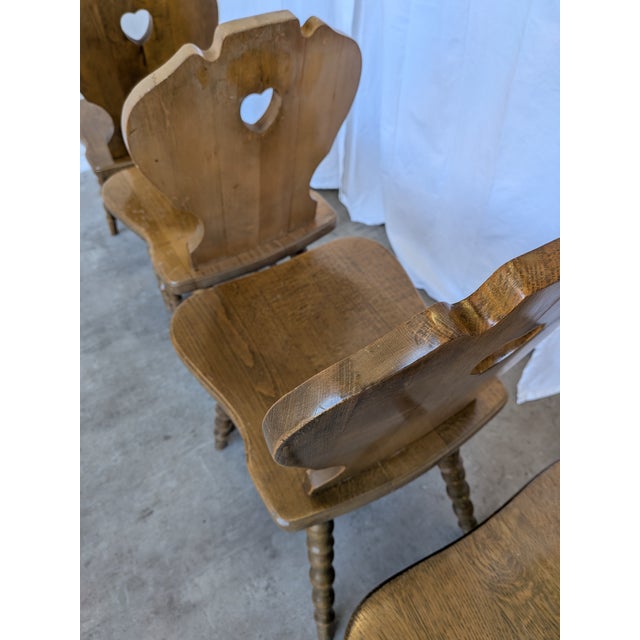 Brown Vintage Tyrolean Farmhouse Heart Cutout Wooden Dining Chairs, 1970s, Set of 4 For Sale - Image 8 of 18
