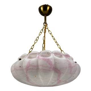 Art Deco White and Pink Marbled Glass and Brass Pendant Light, 1930s For Sale