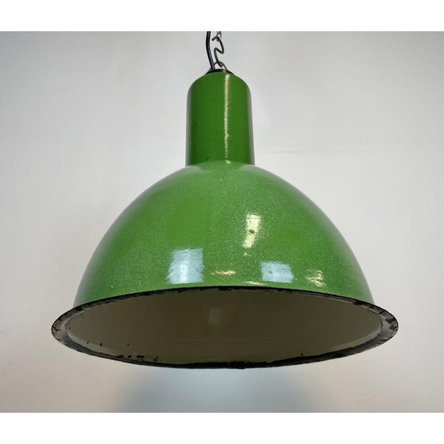 Metal Industrial Soviet Green Enamel Pendant Lamp, 1960s For Sale - Image 7 of 14