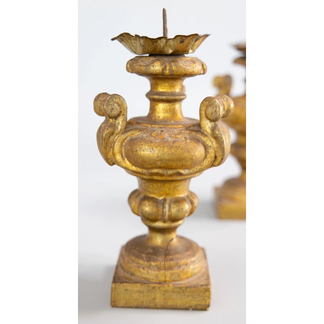 18th Century Neoclassical Italian Giltwood Urns Pricket Candlesticks - a Pair For Sale In Houston - Image 6 of 11