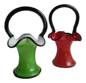 Tango Glass Ruby and Emerald Black Crest Cased Vases - a Pair