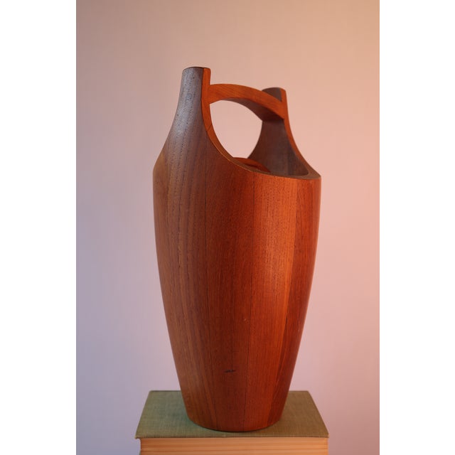 Mid-Century Modern Vintage Dansk Teak Ice Bucket - Jens Quistgaard - Original Orange Liner For Sale - Image 3 of 14