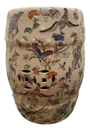 Chinoiserie Famille Rose Floral and Fauna Porcelain Garden Stool Seat