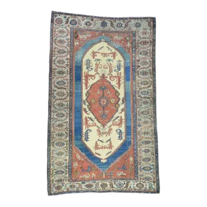 1880s Antique Persian Bakshaish Ivory Gallery Medallion Rug