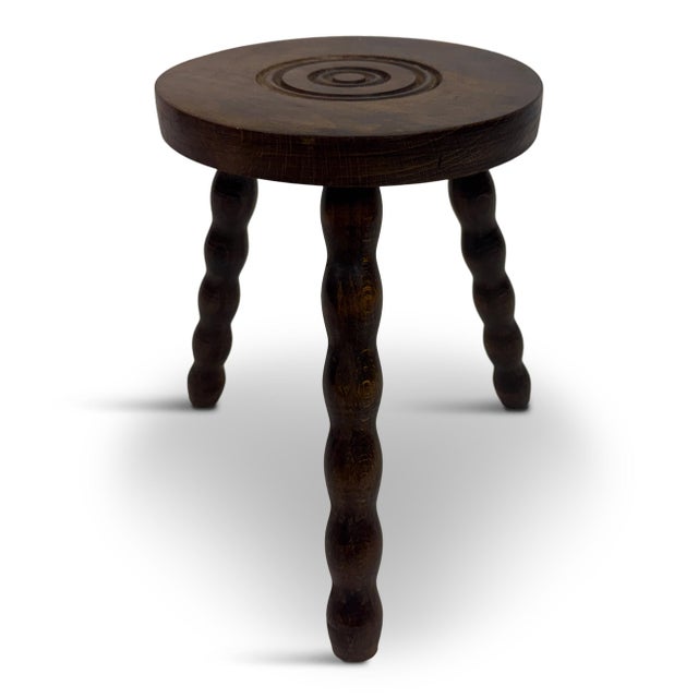 French Tripod Bobbin-Leg Stool, 1950s For Sale - Image 9 of 9