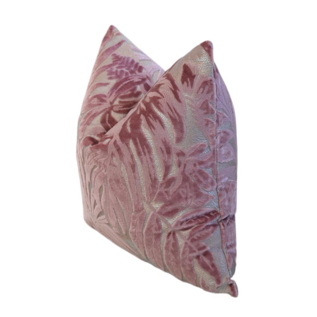 2020s Pink Botanical Leaves Velvet Feather/Down Pillow For Sale - Image 5 of 5