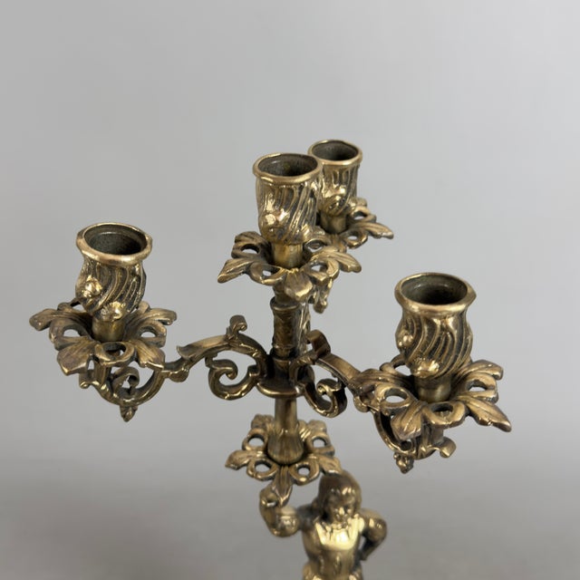 Gold Renaissance Revival Brass Candelabras with Noble Figures, 1960s, Set of 2 For Sale - Image 8 of 15