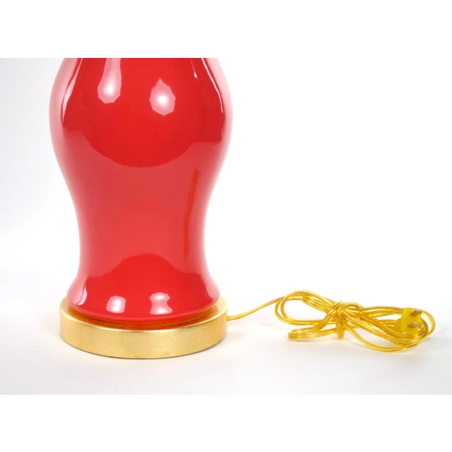 Pair Salmon Porcelain Tables Lamps With Giltwood Pedestals For Sale - Image 9 of 13