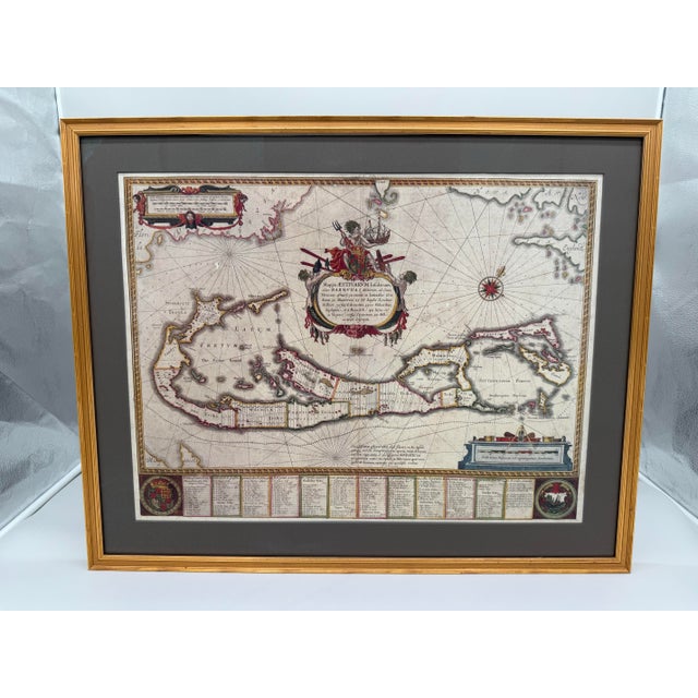 A striking and richly detailed early map of Bermuda by the famed Dutch cartographer Willem Janszoon Blaeu, published circa...