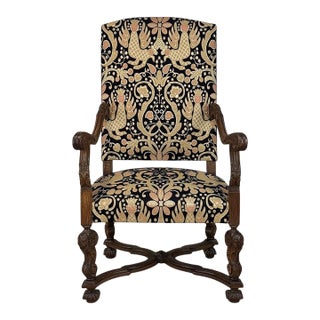 19th Century French Renaissance Revival Hand Carved Oak Armchair For Sale