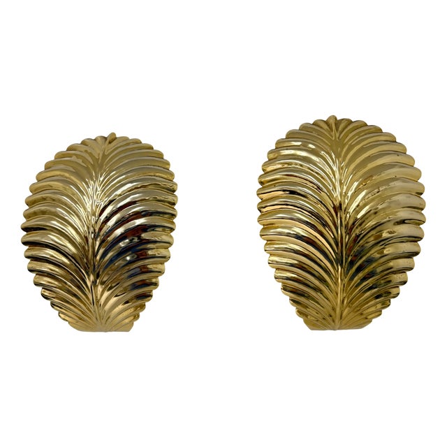Palm Leaf Wall Lamps, 1970s, Set of 2 For Sale