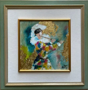 Rivolta, Harlequin, 20th Century, Mixed Media Painting, Framed