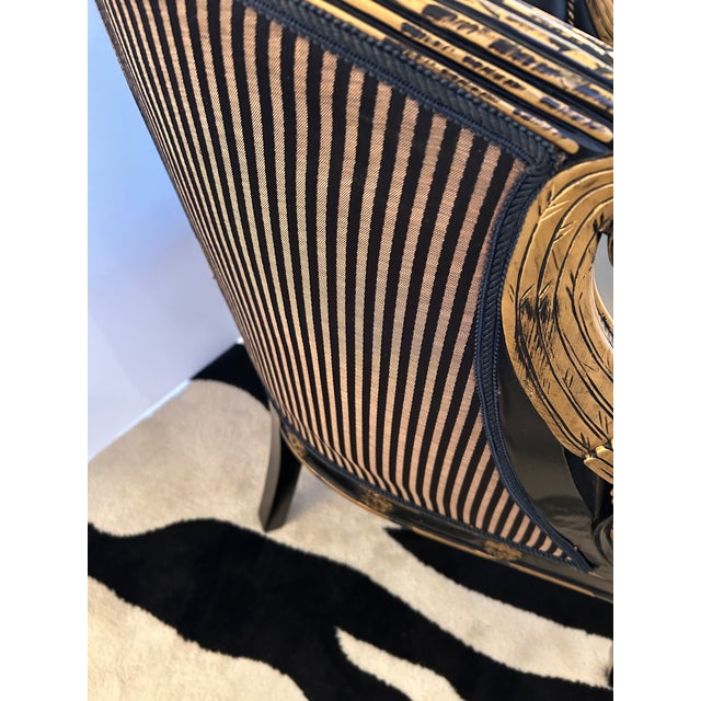 1990s Empire Black Leather & Gilded Club Chairs -A Pair For Sale - Image 5 of 12