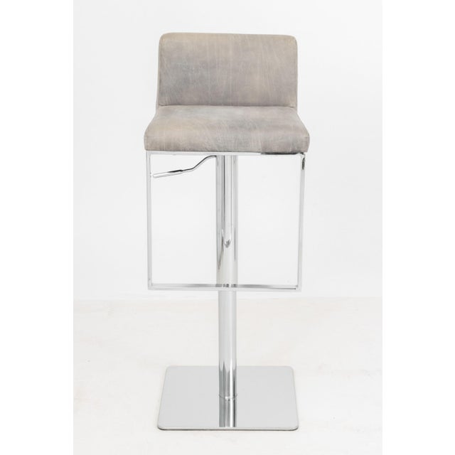 Chrome Modern Gray Leather and Chrome Bar Stools, 4 For Sale - Image 8 of 11
