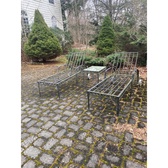 1990s Outdoor Cast Aluminum Chaises with Wheels - Set of 2 For Sale In New York - Image 6 of 7