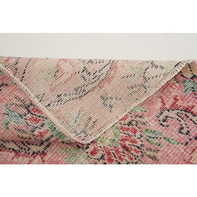 1970s Vintage Turkish Handmade Wool Cotton Pink Area Rug For Sale - Image 10 of 12