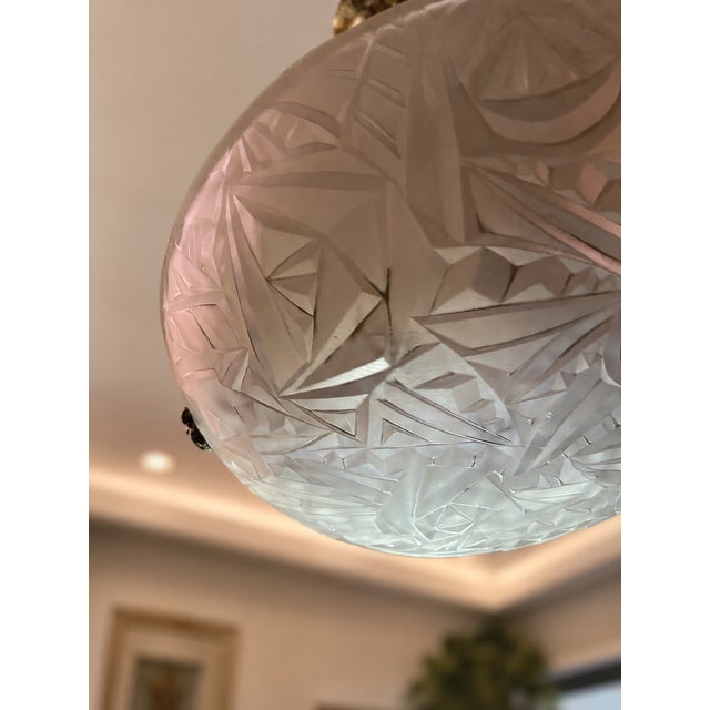 French Art Deco Hanging Light with Molded Glass Shade, 1933 For Sale - Image 6 of 9