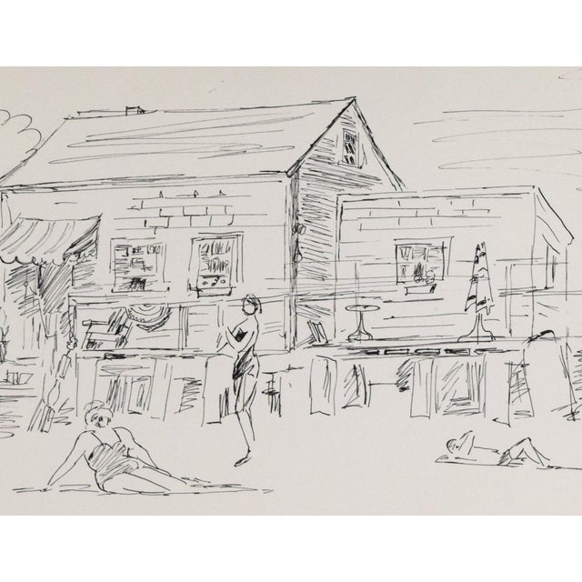 1960s Mid Century Pen & Ink Drawing of Sunbathers in Provincetown by Emile Walker 1960s For Sale - Image 5 of 5