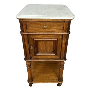 Antique French Walnut Bedside Table with Marble Top For Sale