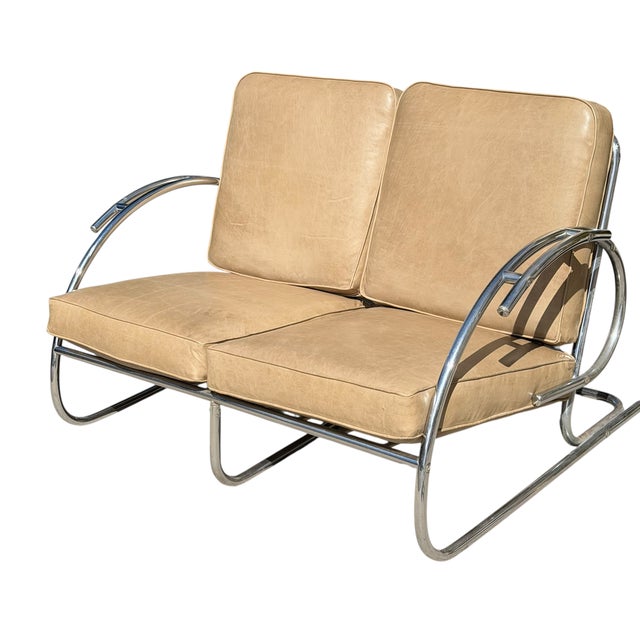Metal 1925 Art Deco Paris Expo Machine Age Modernist Streamline Sofa Settee For Sale - Image 7 of 7