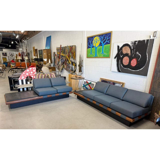 1960s Adrian Pearsall Sectional Sofa with Slate Ends Reupholstered in Wool Gray Flannel For Sale In Palm Springs - Image 6 of 12