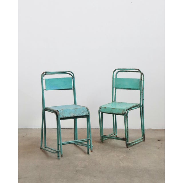 Vintage Belgian Industrial Metal Chairs - Set of Four For Sale - Image 4 of 6