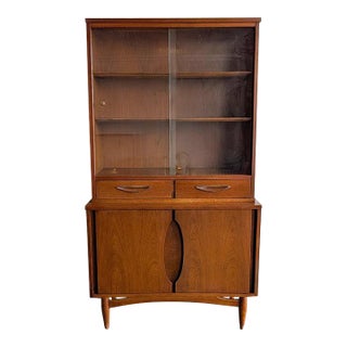 Mid Century Modern Garrison Walnut China Cabinet Hutch. Vintage McM. For Sale