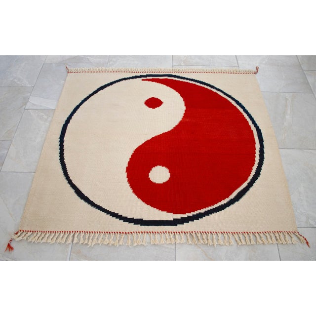 Modern Turkish Kilim, Unique Yin Yang Design Rug, Zen Home Decor - 3'9" X 3'3" For Sale - Image 9 of 15