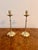Quality pair of slender antique brass candlesticks, having a pair of good quality slender candlesticks with drip trays,...
