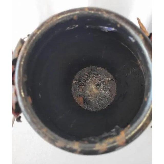 Brown Vintage Rustic Metal Vase With Metal Painted Flowers For Sale - Image 8 of 10