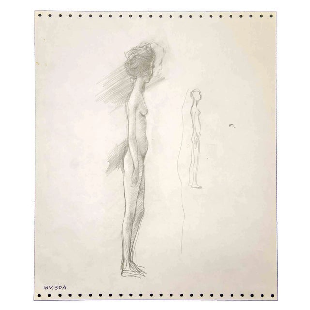 Leo Guida, Standing Nude, Pencil Drawing, 1970s For Sale