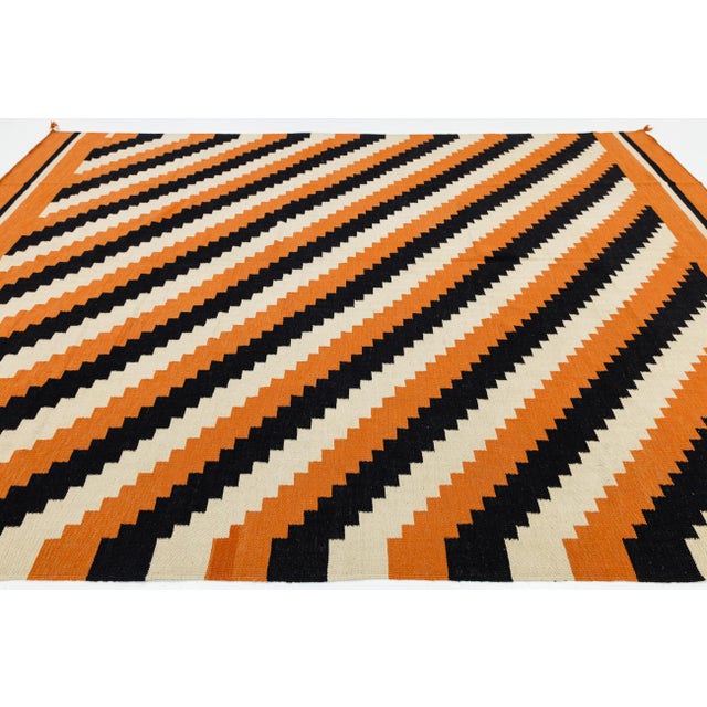 9x12 Vibrant Modern Navajo Style Geometric Wool Rug in Burnt Orange For Sale - Image 9 of 11