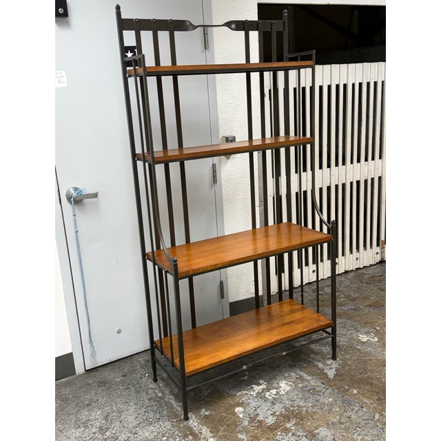 Industrial Industrial Iron + Wood Four-Tier Étagère For Sale - Image 3 of 12
