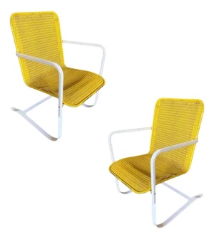 Mid-Cenrtury Lloyd Flanders "Loom" Wicker Springer Outdoor Patio Chair, Pair