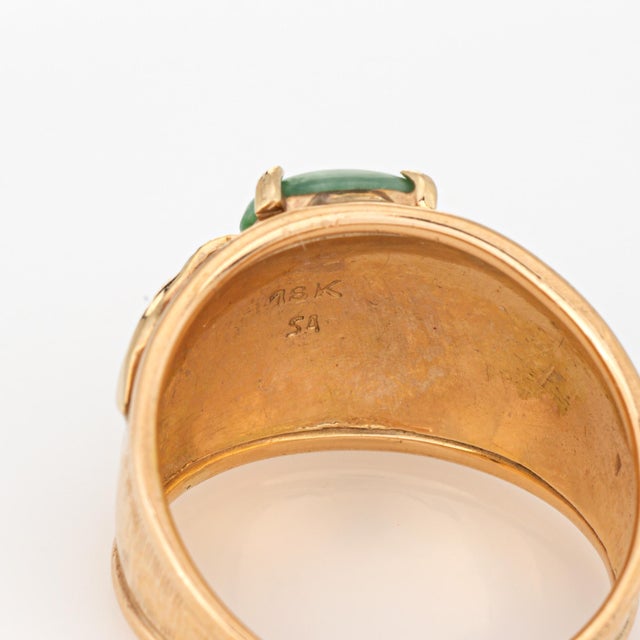 Metal 1970s 70s Vintage Jade Pearl Leaf Ring Sz 9 Wide Cigar Band Estate Fine Jewelry For Sale - Image 7 of 7