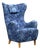 Danish Modern, Wingback Chair, Blue Fabric, Wood, Denmark, 1940s For Sale