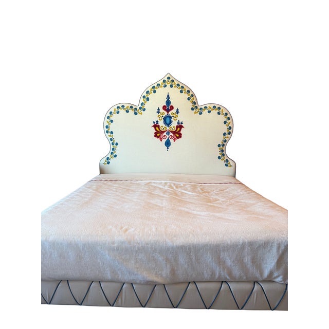 Bespoke Embroidered King Bed *DOES NOT INCLUDE MATTRESS OR BEDDING SHOWN* Overall Dimensions: 76" W x 85 1/2" D x 80 1/2"...