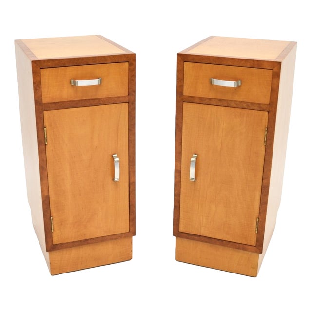 Art Deco Satinwood and Walnut Bedside Tables, 1930, Set of 2 For Sale