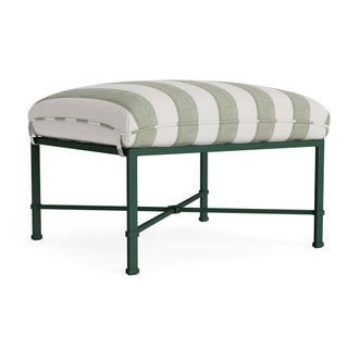 Brown Jordan Venetian Ottoman in Forest Green with Forest Stripe Cushions For Sale